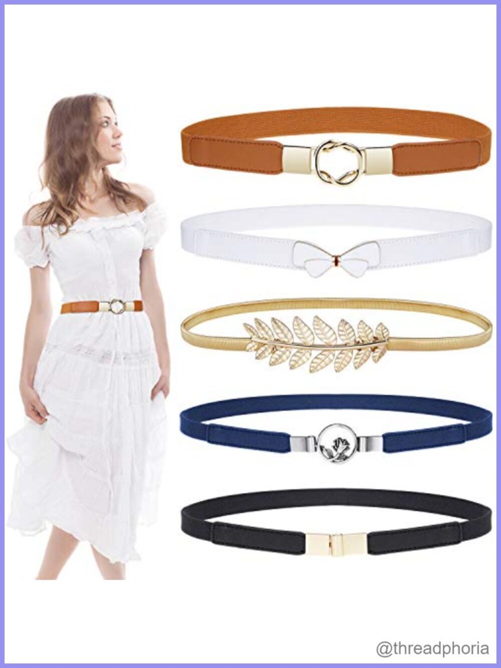 5 Pack Skinny Stretch Belts for Women Elastic Waist Belts for Dresses
